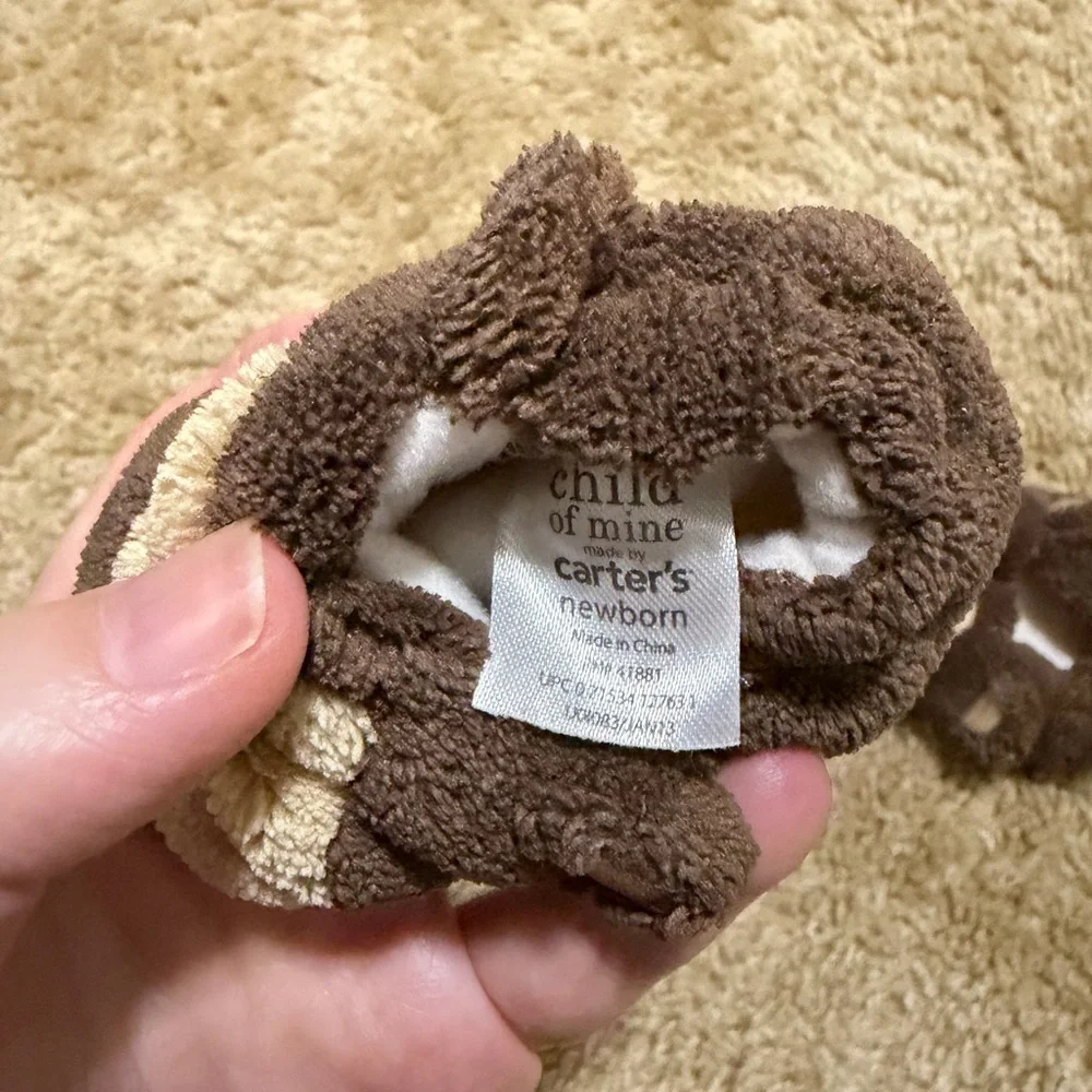 Brown Plush Monkey Newborn Slippers